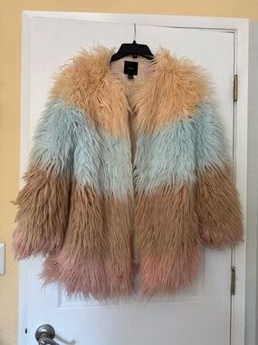 Forever 21 Pastel Faux Fur Coat in Peach, Blue, Tan, Pink